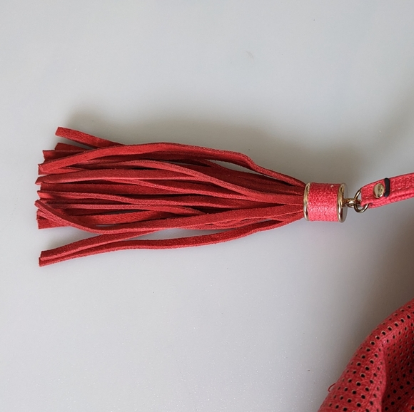 Indie3 Large Coral Red Shoulder Bag With Gold Hardware, Accent Tassel 10x15" - Picture 9 of 12